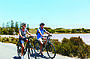 Cycling past the Salt Lakes Rottnest Island